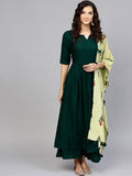 Cheera A-Line solid Green Kurta, Palazzo, Stole Set (CH043K) | Grocsy