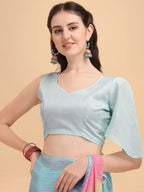Sangria Blue & Pink Georgette Striped Zari Work Saree | Grocsy