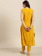Sangria Women Yellow Solid Straight Kurta | Grocsy