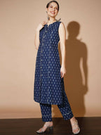 Myshka Women Blue Printed Kurta & Trousers | Grocsy