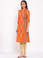 HERE&NOW Orange & White Ethnic Motifs Printed Straight Kurta | Grocsy