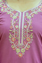 The52 Purple Women's Beautiful Embroidered Viscose Chanderi Silk Fabric with Straight Kurta, Pant and Dupatta Set | Grocsy
