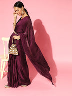 Saree Mall Burgundy Poly Georgette Party Wear Saree with Matching Blouse | Grocsy