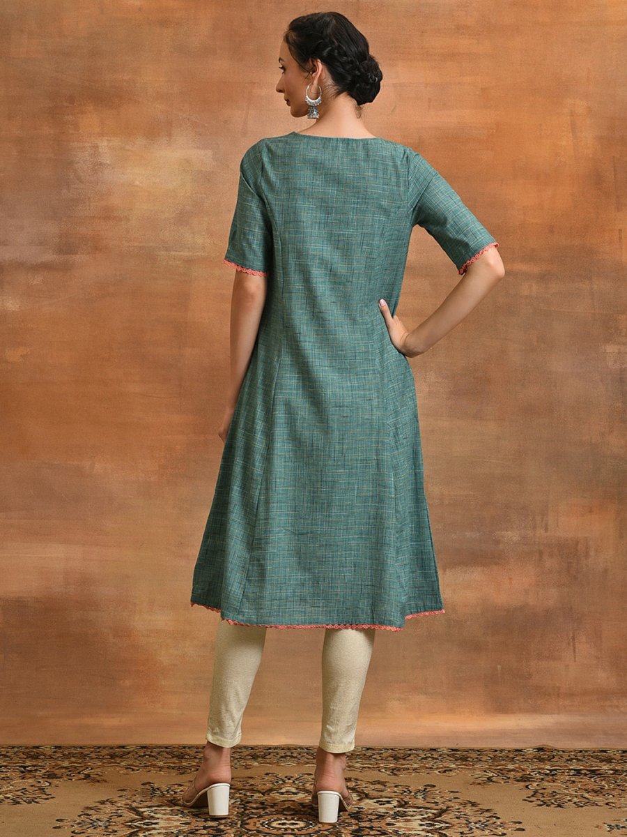 Aks Ethnic Motifs Embroidered V-Neck Thread Work Kurta | Grocsy