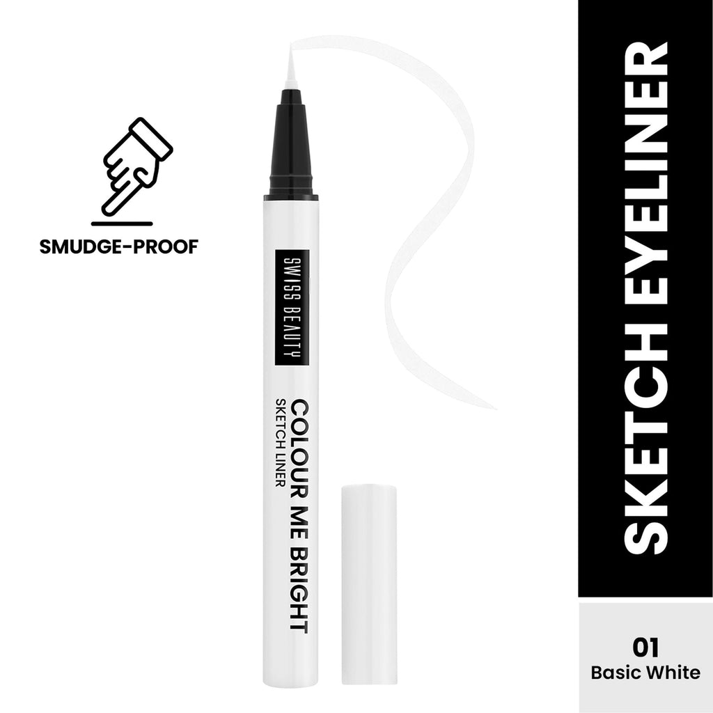 Swiss Beauty Colour Me Bright Sketch Eyeliner - 01 Basic White | Grocsy