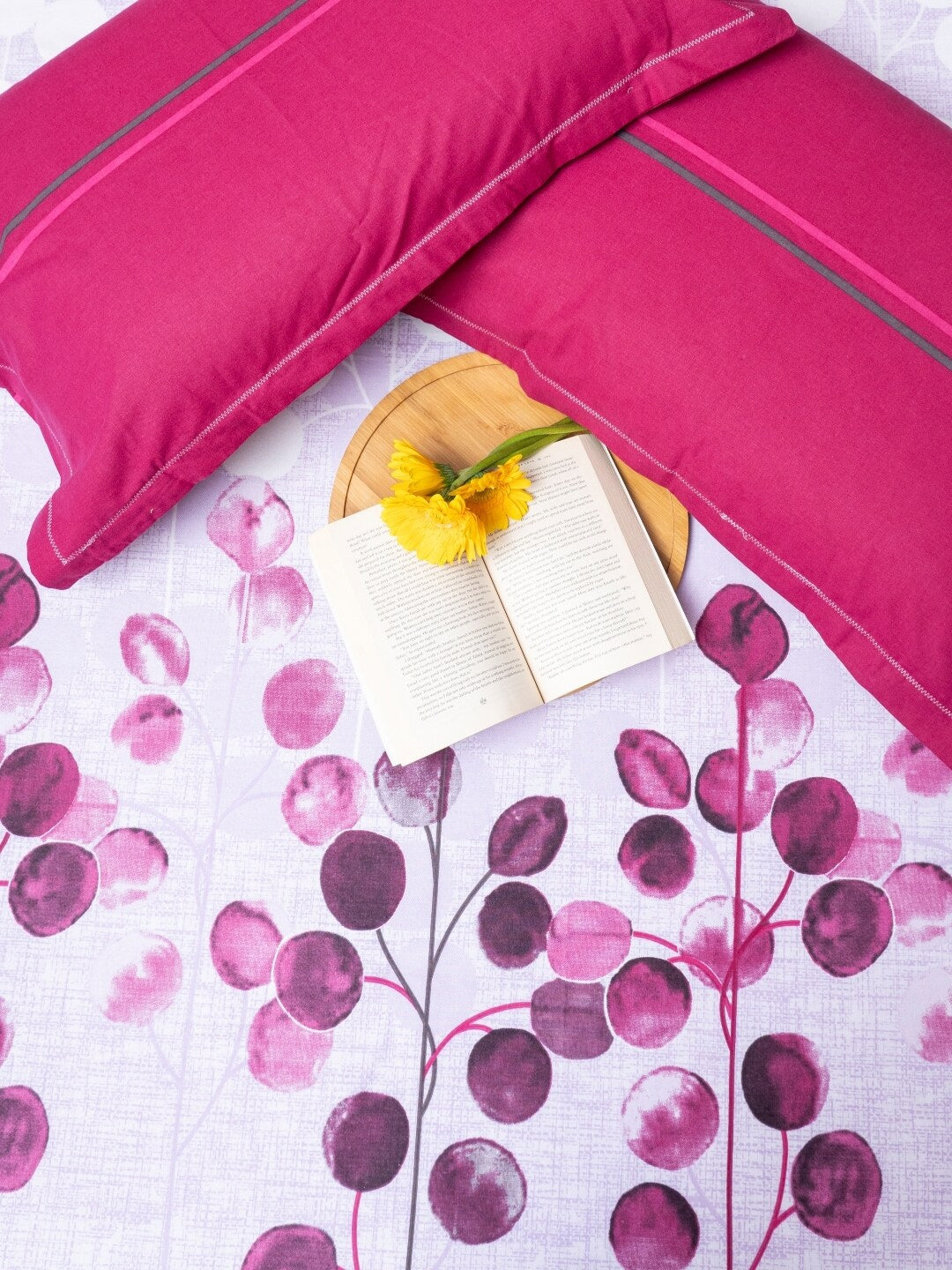 URBAN SPACE Divine Purple Floral 144 TC Pure Cotton Queen Bedsheet With 2 Pillow Covers | Grocsy