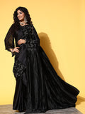 Tikhi Imli Black Floral Sequinned Satin Saree | Grocsy