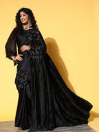Tikhi Imli Black Floral Sequinned Satin Saree | Grocsy