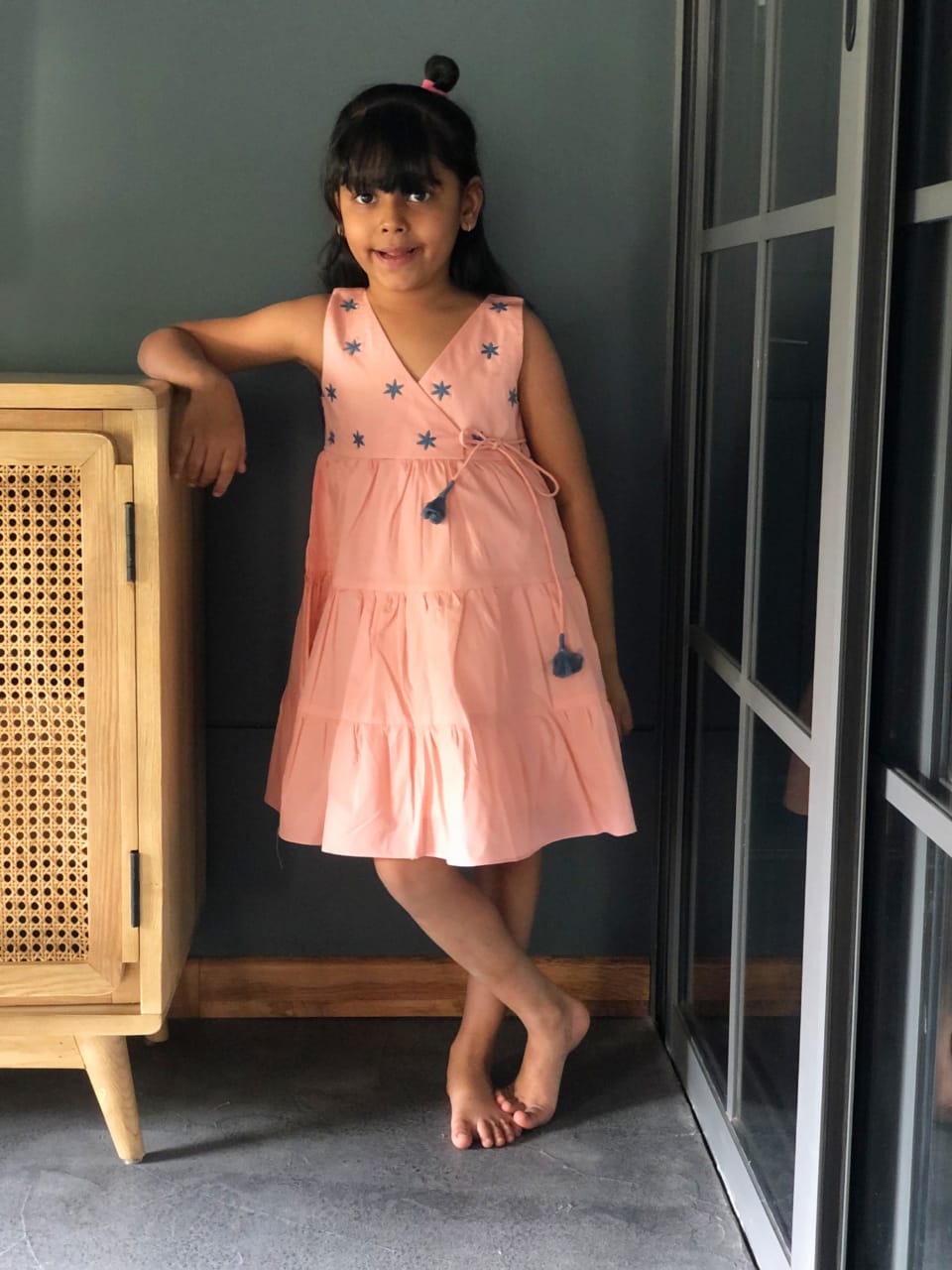 ArthLife Peach Flower Embroidered Tiered Dress | Grocsy