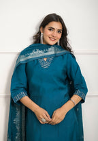 Festive Wear Ethnic Rama Viscose chanderi Stitched Suit With Dupatta - Nisha | Grocsy