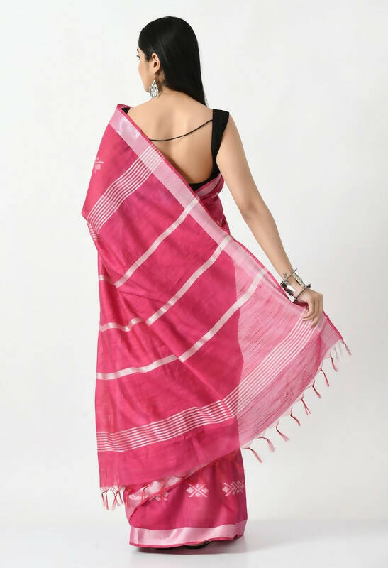 Mominos Fashion Moeza Magenta All Over Buti Handloom Silk Saree with unstitched Blouse piece | Grocsy