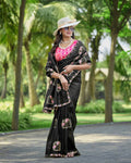 Teeya Creation Black Color Pure Paper Silk Heavy Embroidery Work Wedding Wear Saree | Grocsy