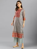 Grey Chinon Digital Printed With Hand Work Kurta - Himanshi | Grocsy