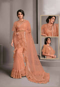 Pink Colored Net Embroidered Saree With Unstitched Blouse - Norita Raissa | Grocsy