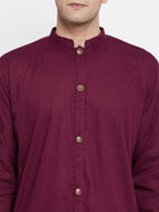 Even Apparels Maroon Pure Cotton Men's Sherwani Kurta With Open Front | Grocsy