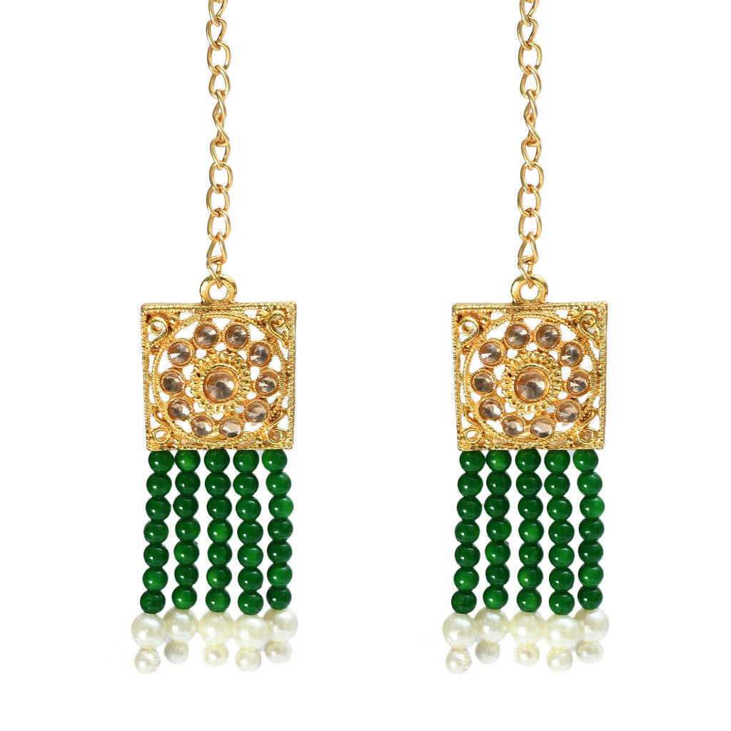 Mominos Fashion Johar Kamal Gold-Polished Kundan & Pearls Necklace Green/Golden Color Choker Set | Grocsy
