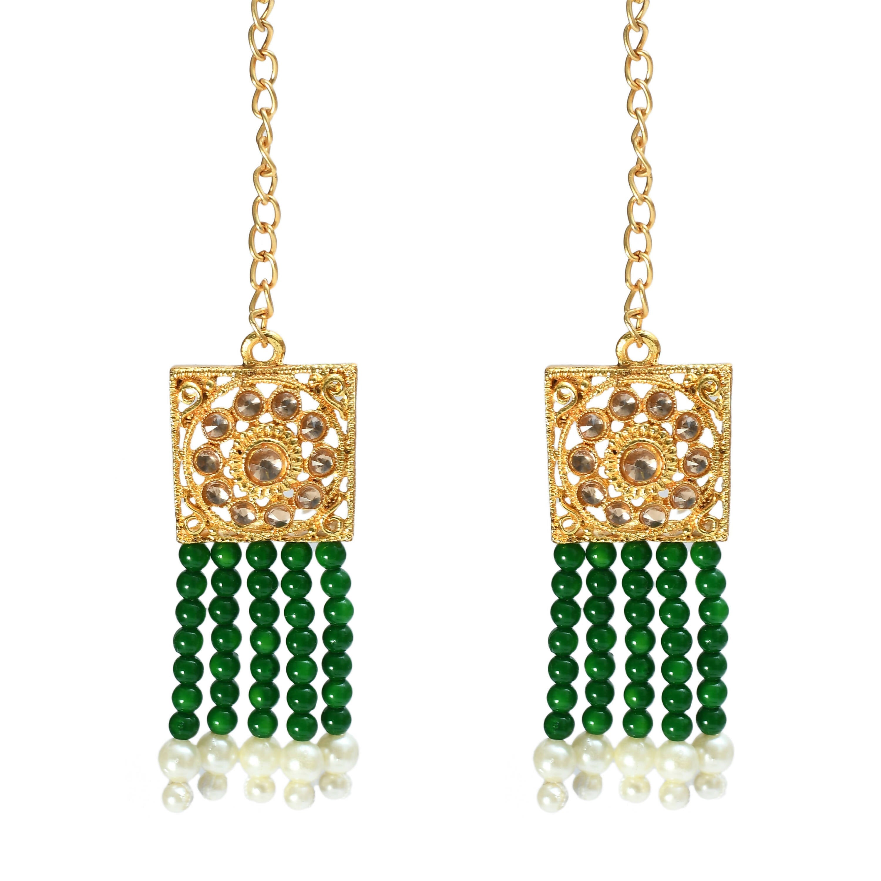 Mominos Fashion Johar Kamal Gold-Polished Kundan & Pearls Necklace Green/Golden Color Choker Set | Grocsy