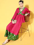 InWeave Women's Fuchsia Green Brocade Mughal Shaan Kurta Palazzo Set | Grocsy