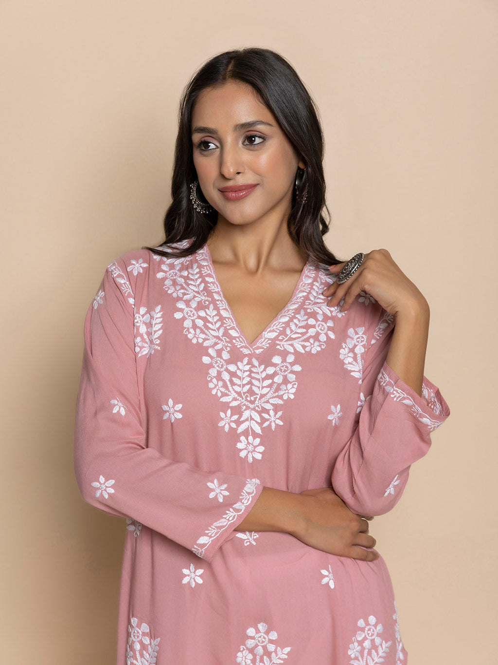 HOUSE OF KARI Floral Embroidered Fizaa Chikankari Pure Cotton Straight Kurta | Grocsy