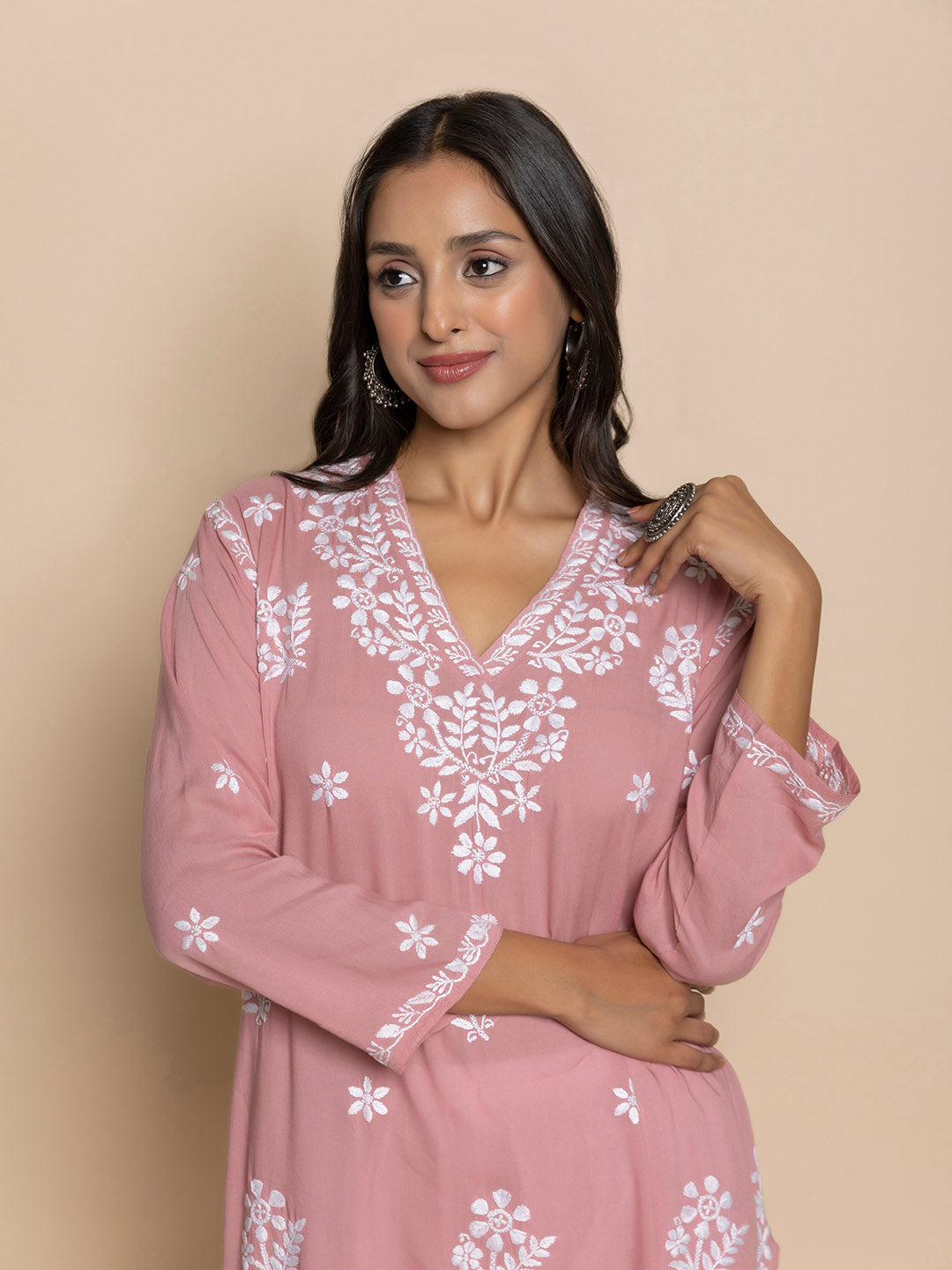 HOUSE OF KARI Floral Embroidered Fizaa Chikankari Pure Cotton Straight Kurta | Grocsy