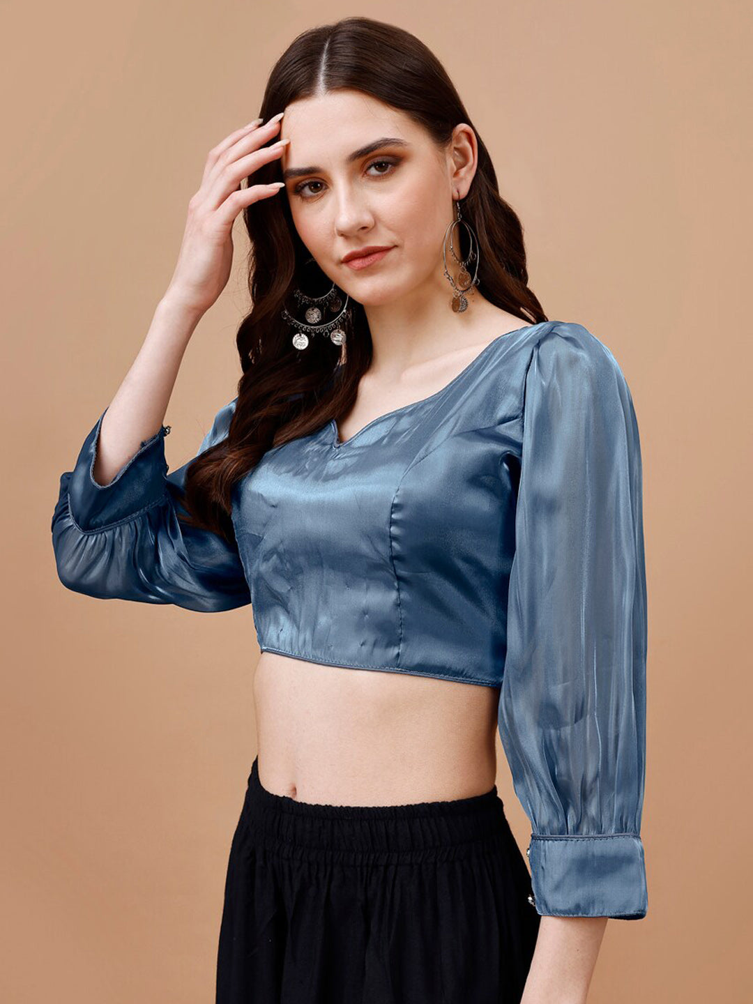 Tikhi Imli Organza Three-Quarter Sleeves Saree Blouse | Grocsy