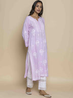 HOUSE OF KARI Floral Embroidered Chikankari Straight Kurta | Grocsy