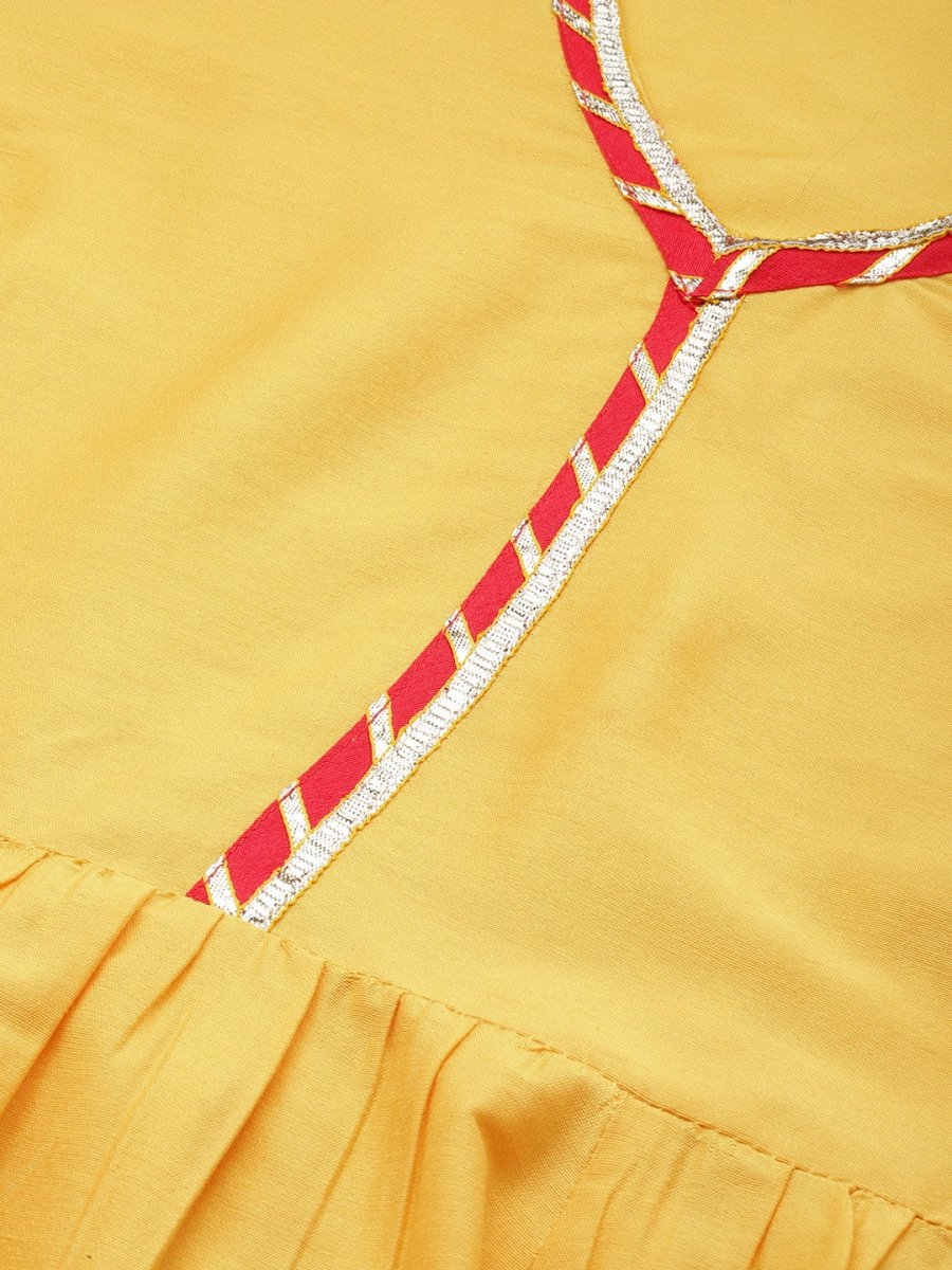 All About You Women Yellow & Red Gotta Patti Kurta with Trousers & With Dupatta | Grocsy