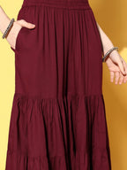All About You Women Maroon Ethnic Motifs Printed Kurti with Fusion Bottoms & With Dupatta | Grocsy