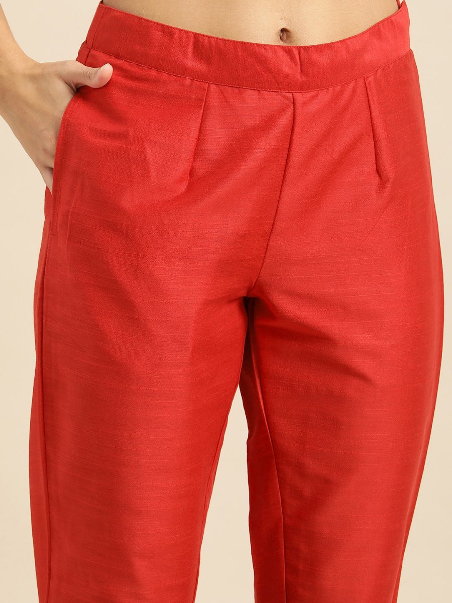 All About You Women Red Woven Design Kurta with Trousers | Grocsy