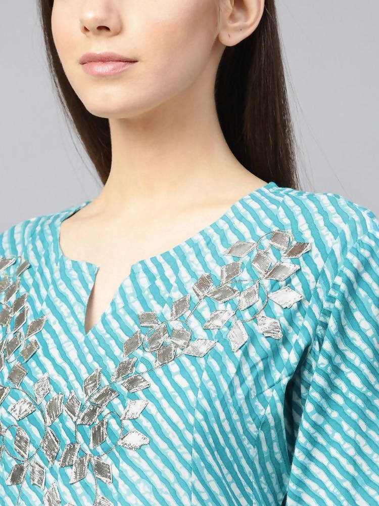 Yufta Women Blue & White Printed Anarkali Kurta | Grocsy