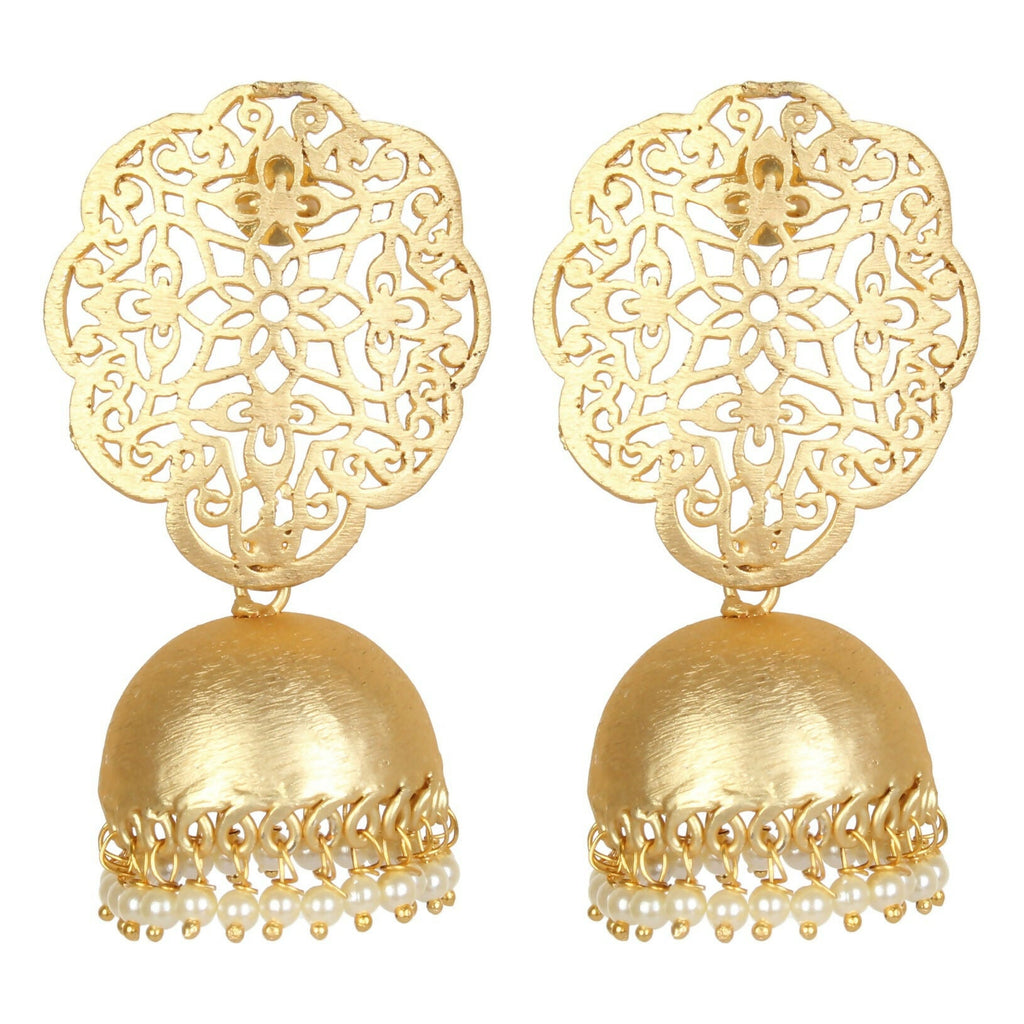 Joban Fashion Women Matte Gold Brass Jhumka | Grocsy