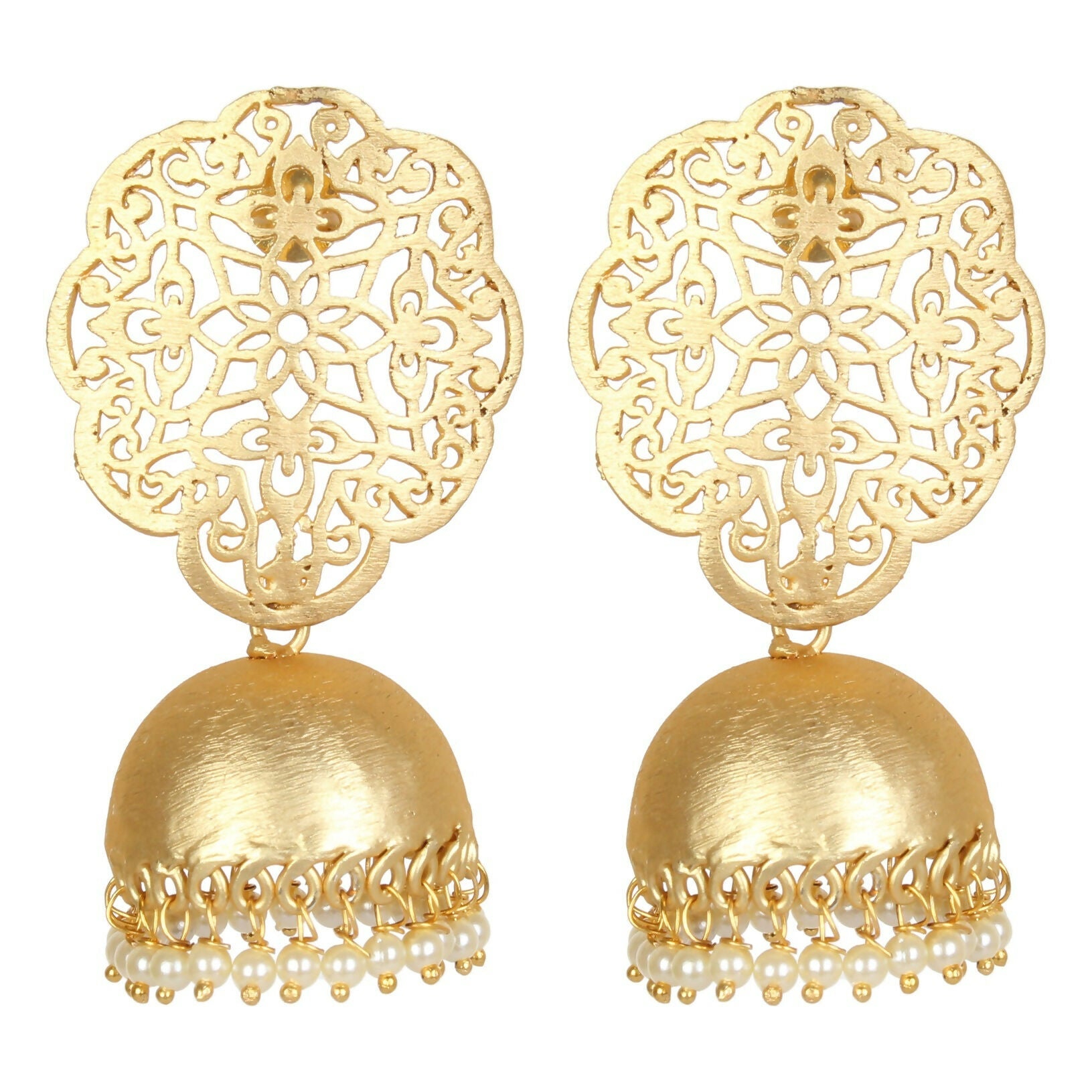 Joban Fashion Women Matte Gold Brass Jhumka | Grocsy
