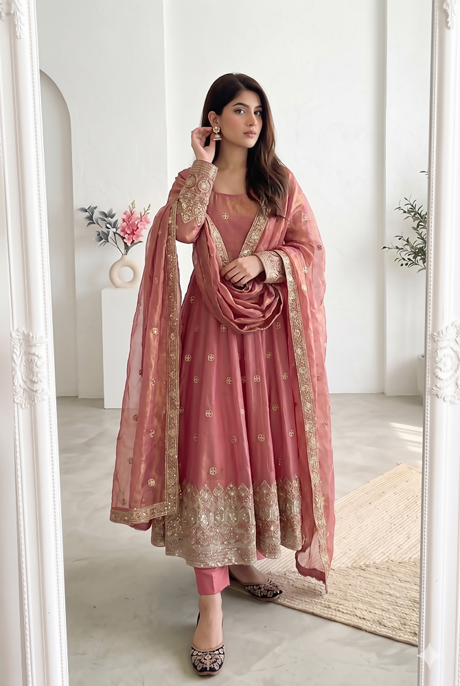 Teeya Creation New Latest Trendy Elegant Peach Festive Anarkali Suit for Women | Grocsy