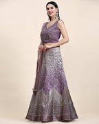 Lavender Organza Mirror With Coding Work Lehenga Choli with Dupatta - Tanya | Grocsy