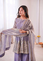 Teeya Creation Lavender Color Fendy Satin Silk Embroidery Work Party Wear Salwar Suit | Grocsy