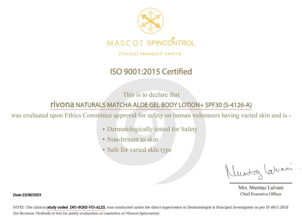 Rivona Naturals Matcha Aloe Gel Body Lotion with SPF 30 | Grocsy
