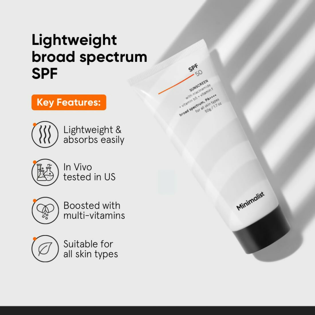 Minimalist Sunscreen SPF 50 PA++++ With Multi-Vitamin For Reducing Photoaging & No White Cast | Grocsy