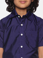 Sethukrishna Navy Blue & White Shirt with Dhoti For Boys | Grocsy