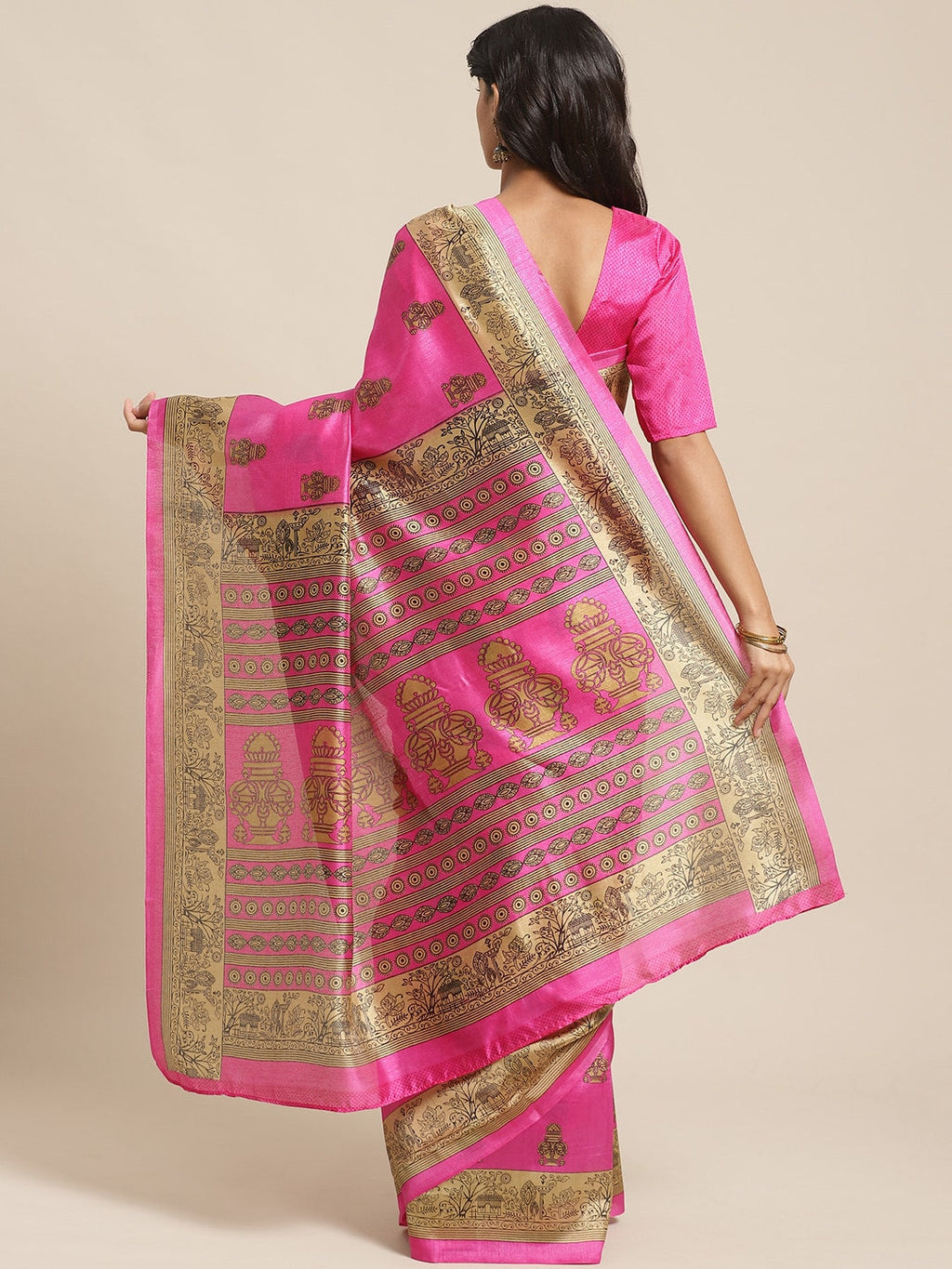 Saree Mall Pink & Beige Printed Saree | Grocsy