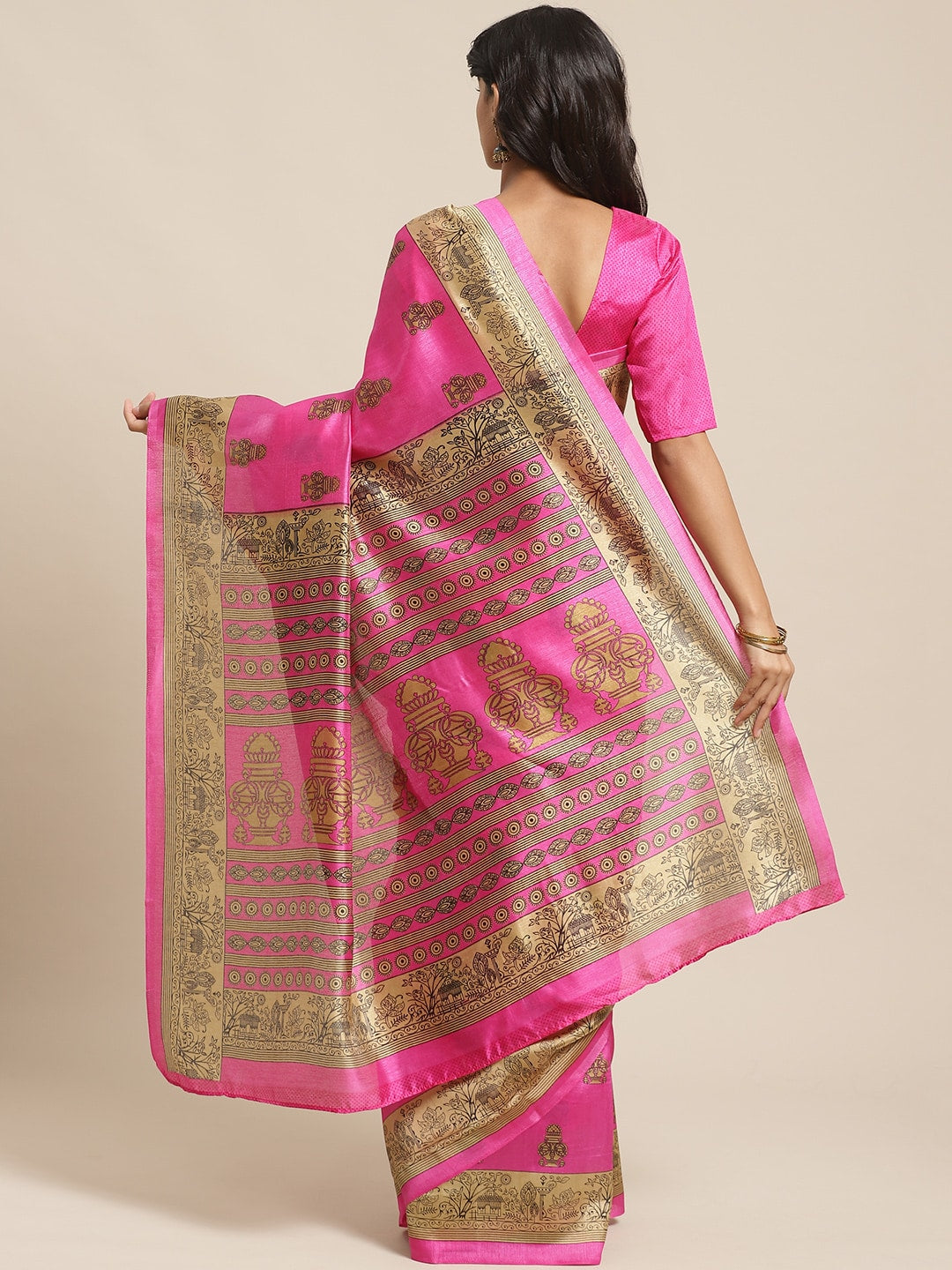 Saree Mall Pink & Beige Printed Saree | Grocsy