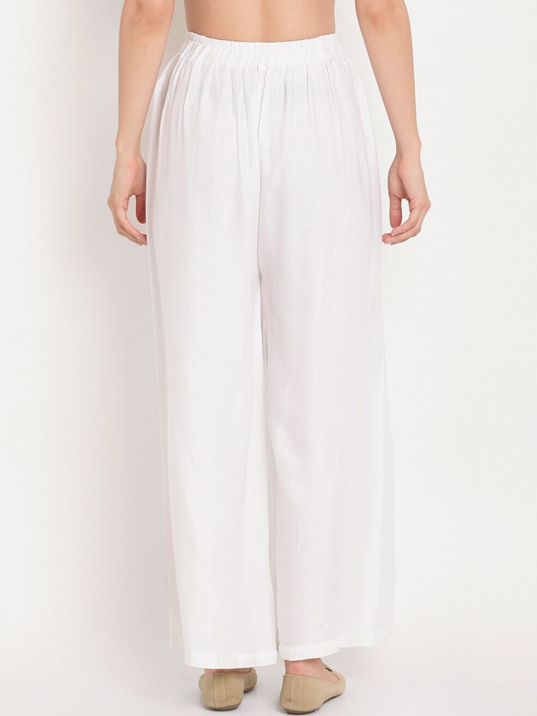 TAG 7 Women White Solid Straight Palazzos | Grocsy