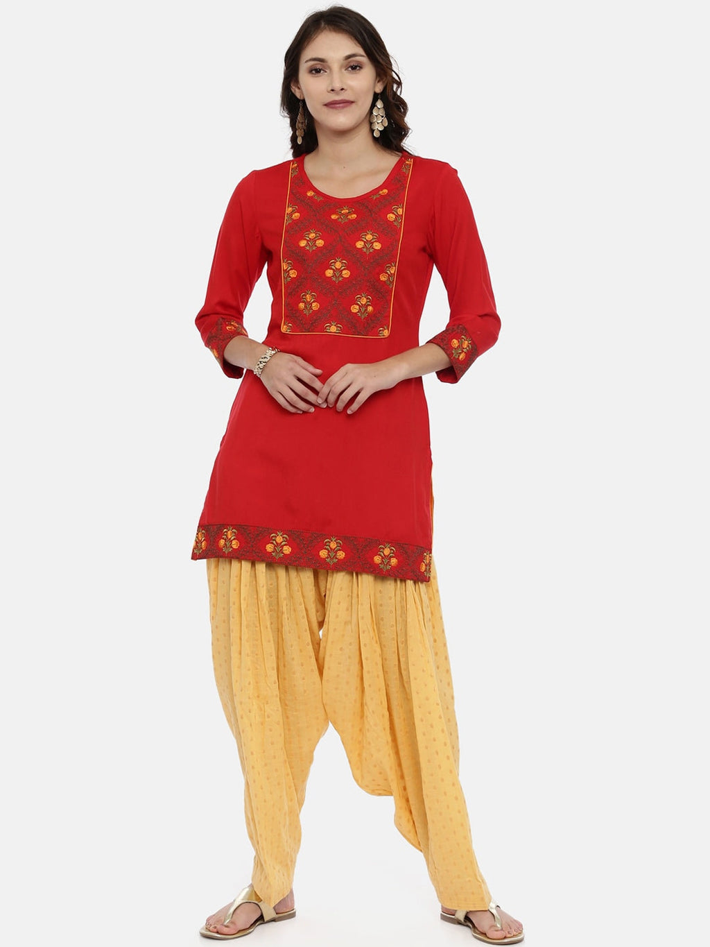 Souchii Women Beige Woven Design Patiala | Grocsy