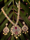 Saraf RS Jewellery Gold-Polished White & Pink American Diamond Studded & Beaded Handcrafted Jewellery Set | Grocsy