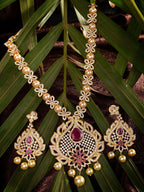 Saraf RS Jewellery Gold-Polished White & Pink American Diamond Studded & Beaded Handcrafted Jewellery Set | Grocsy