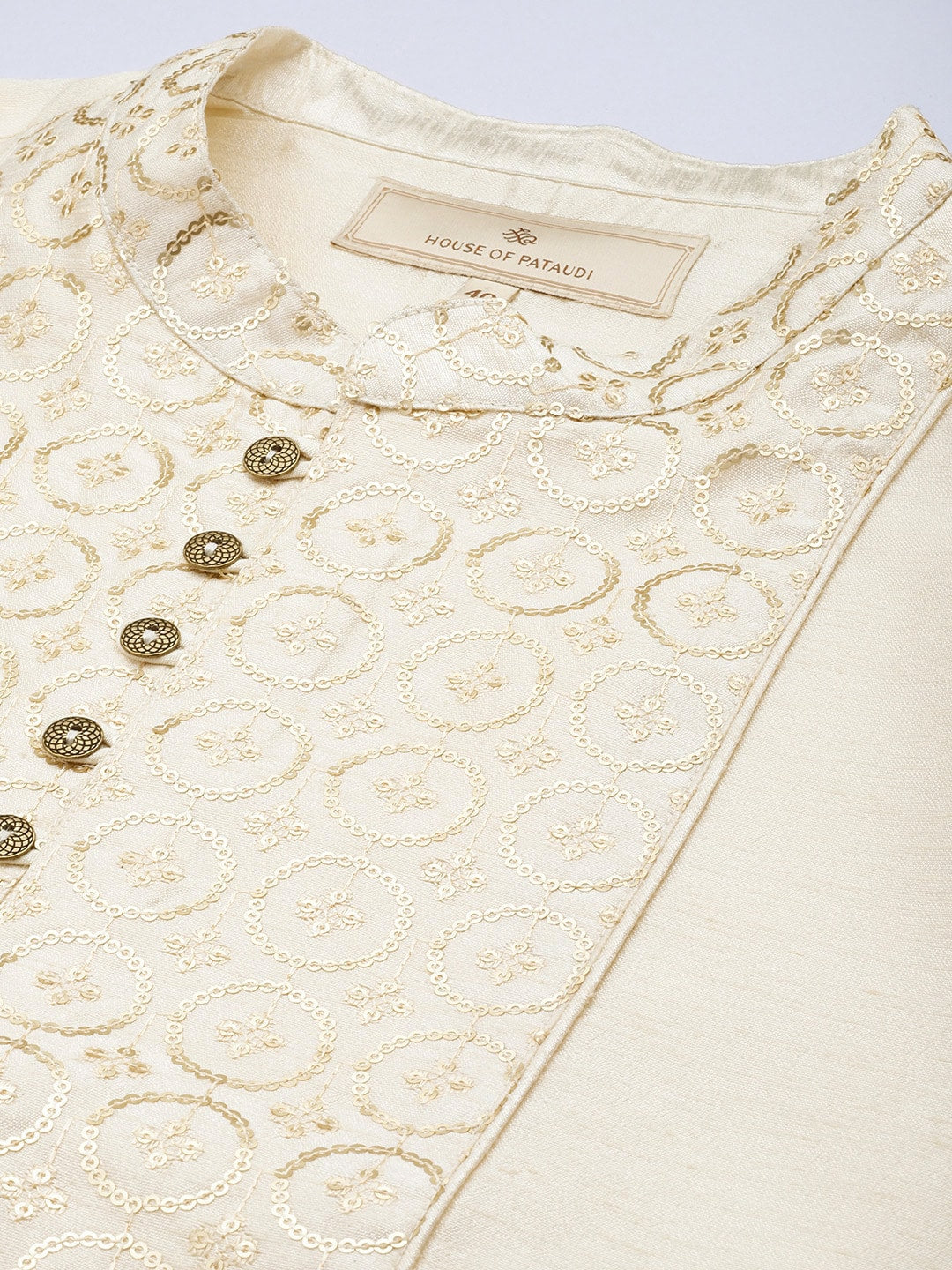 House of Pataudi Ethnic Motifs Yoke Design Sequinned Jashn Kurta | Grocsy