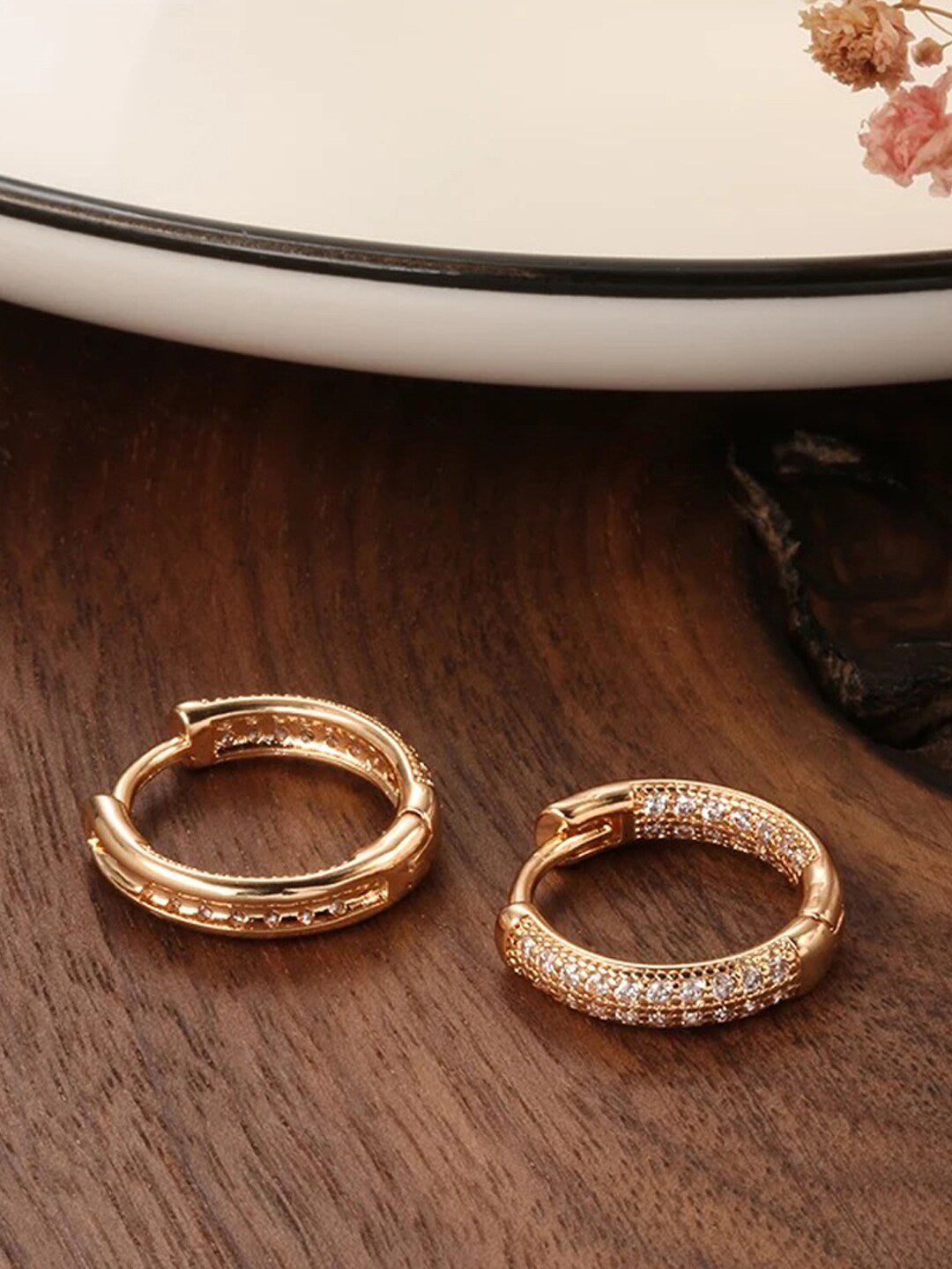 Shining Diva Rose Gold Contemporary Hoop Earrings | Grocsy