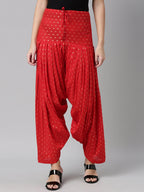 Souchii Red & Gold-Coloured Woven Design Pure Cotton Patiala | Grocsy