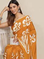 Tikhi Imli Mustard & White Floral Print Satin Saree | Grocsy