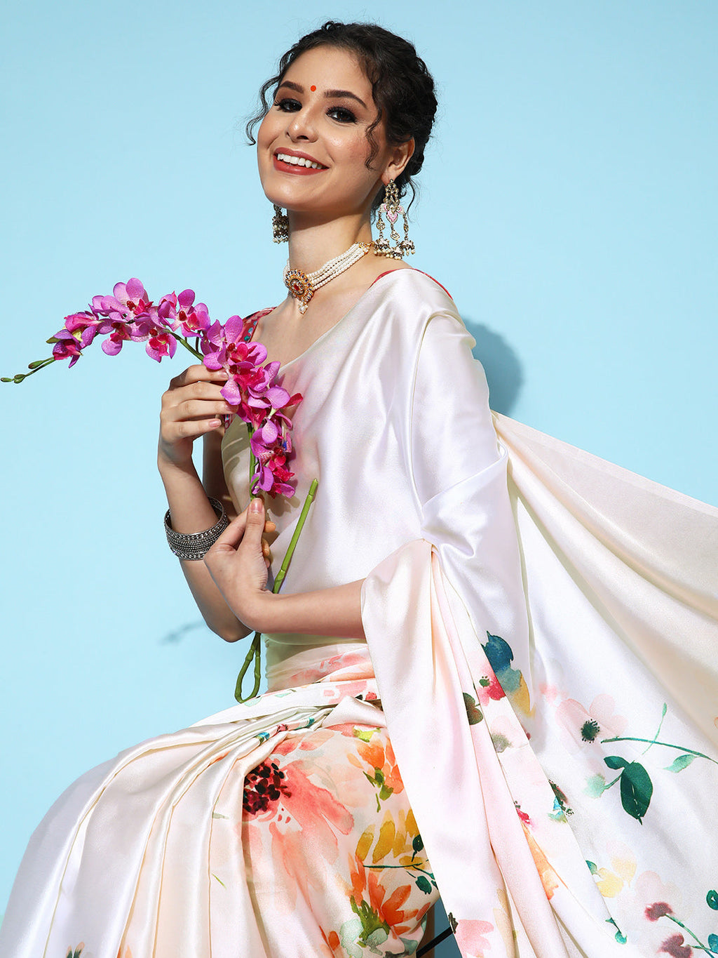 Saree Mall Floral Saree with Printed Border | Grocsy