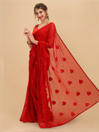 Sangria Red Sequinned Pure Georgette Saree | Grocsy